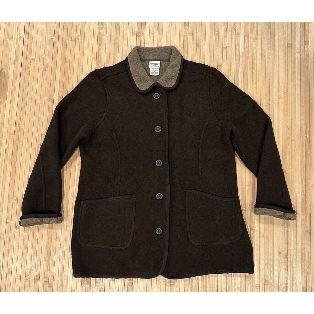 L.L Bean Misses Jacket Fleece Lined Women's Sz XL Brown Button-Up Coat